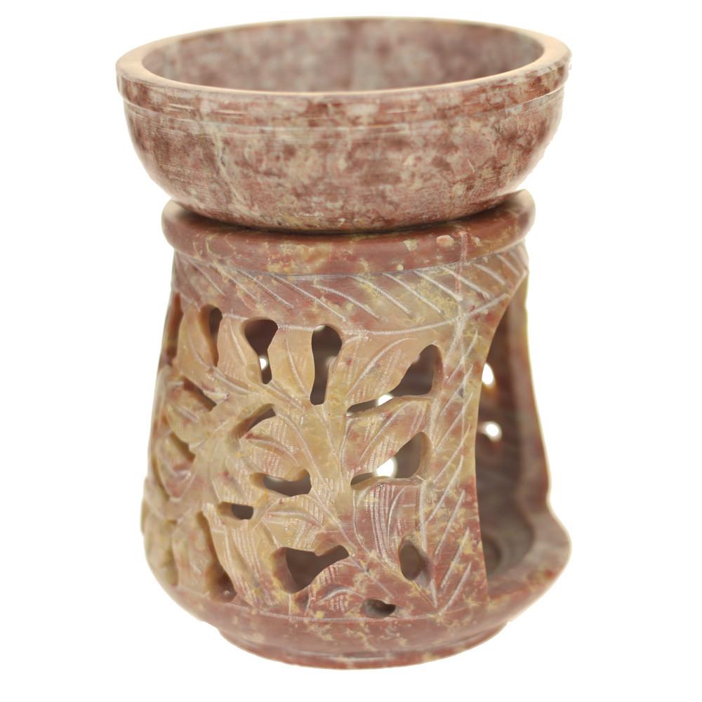 Oil Diffuser - Leaf engraving Soapstone Aroma Lamp - 4" - The Mossy Bough