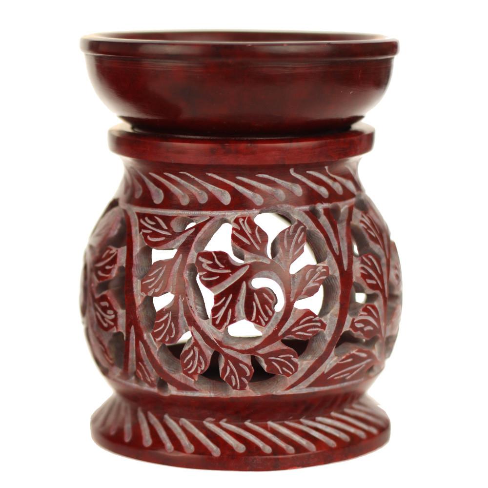 Oil Diffuser - Leaf engraving Soapstone Aroma Lamp - 4" - The Mossy Bough
