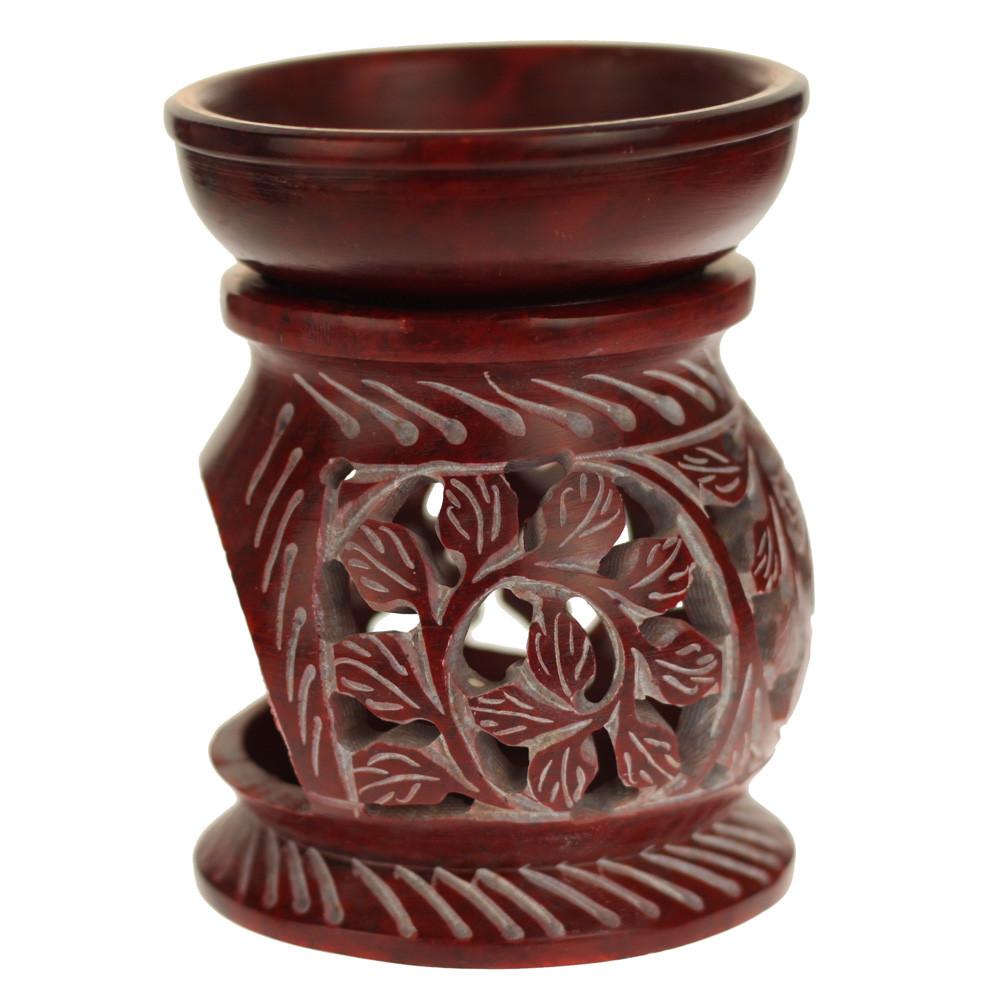 Oil Diffuser - Leaf engraving Soapstone Aroma Lamp - 4" - The Mossy Bough