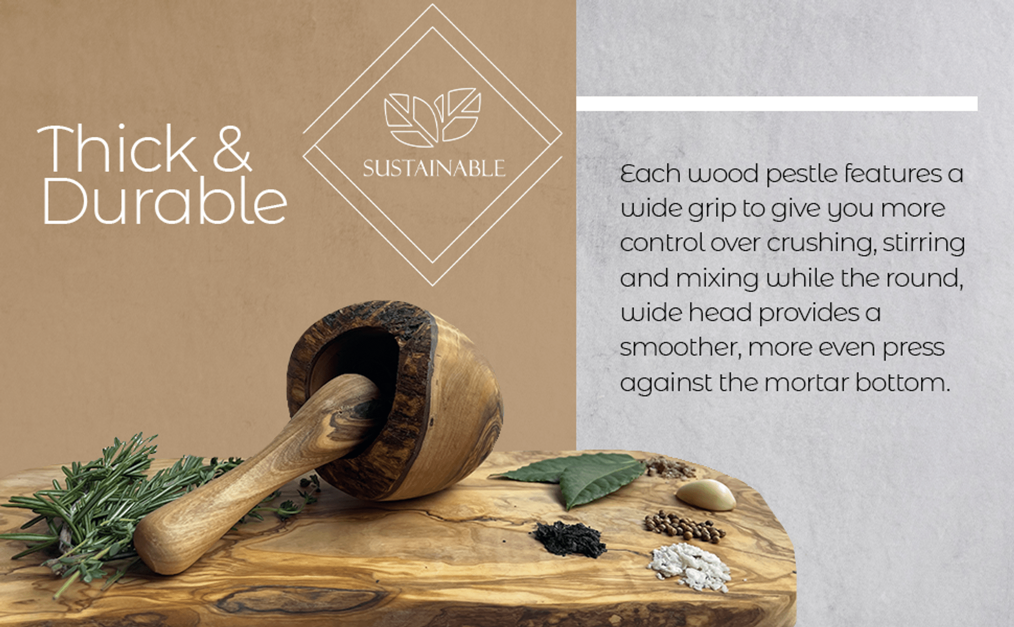 Olive Wood Rustic Mortar and Pestle - The Mossy Bough