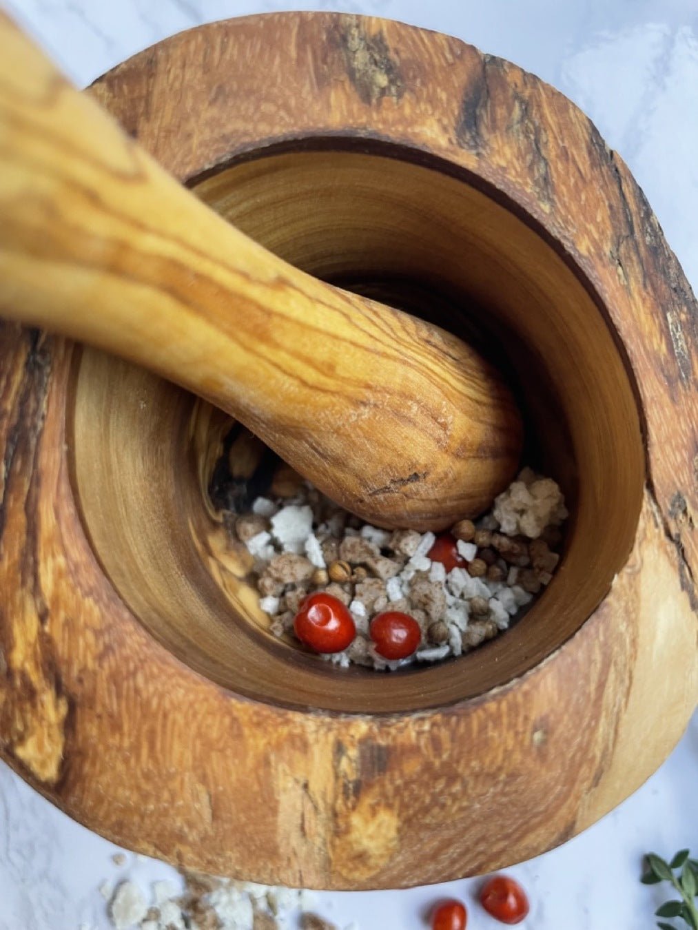 Olive Wood Rustic Mortar and Pestle - The Mossy Bough
