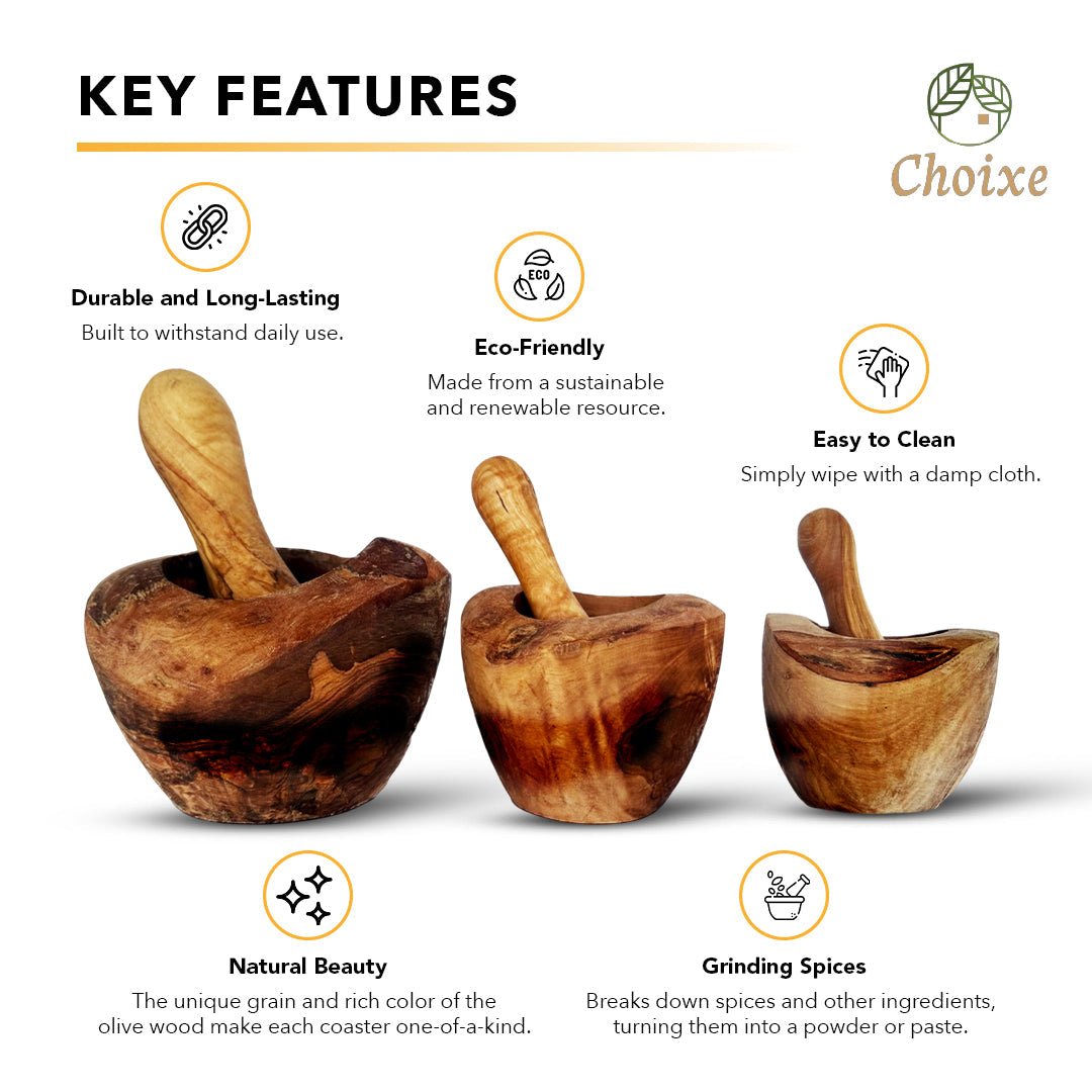 Olive Wood Rustic Mortar and Pestle - The Mossy Bough