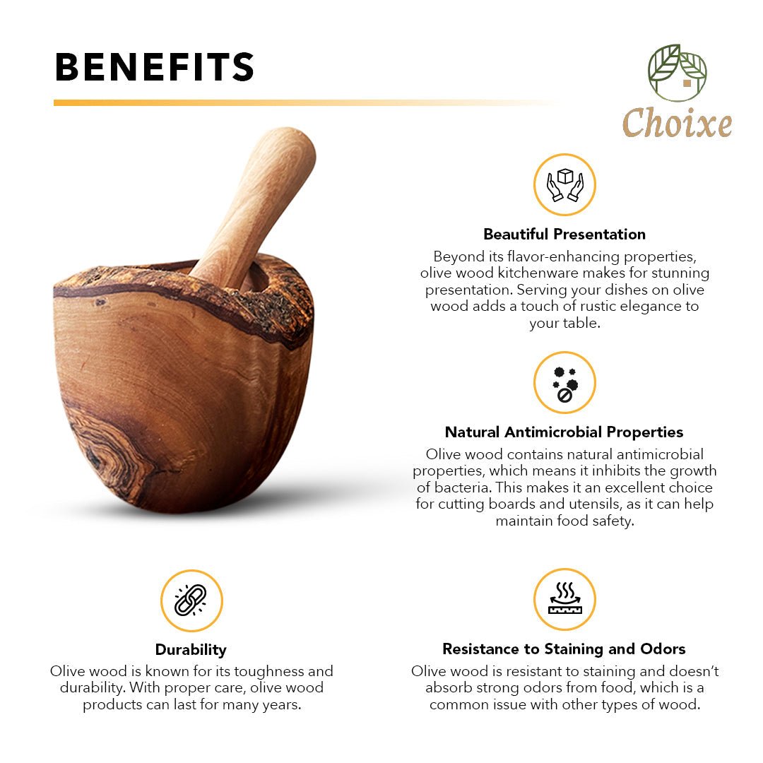 Olive Wood Rustic Mortar and Pestle - The Mossy Bough