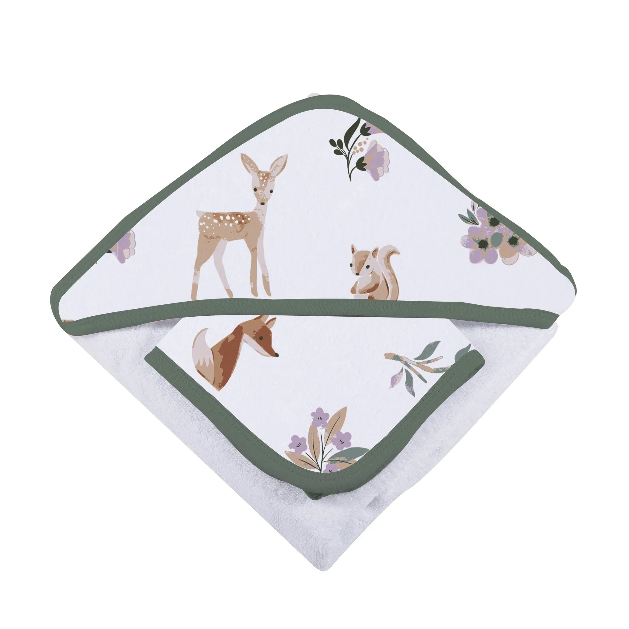 Sierra Fox and Deer Cotton Hooded Towel and Washcloth Set - The Mossy Bough