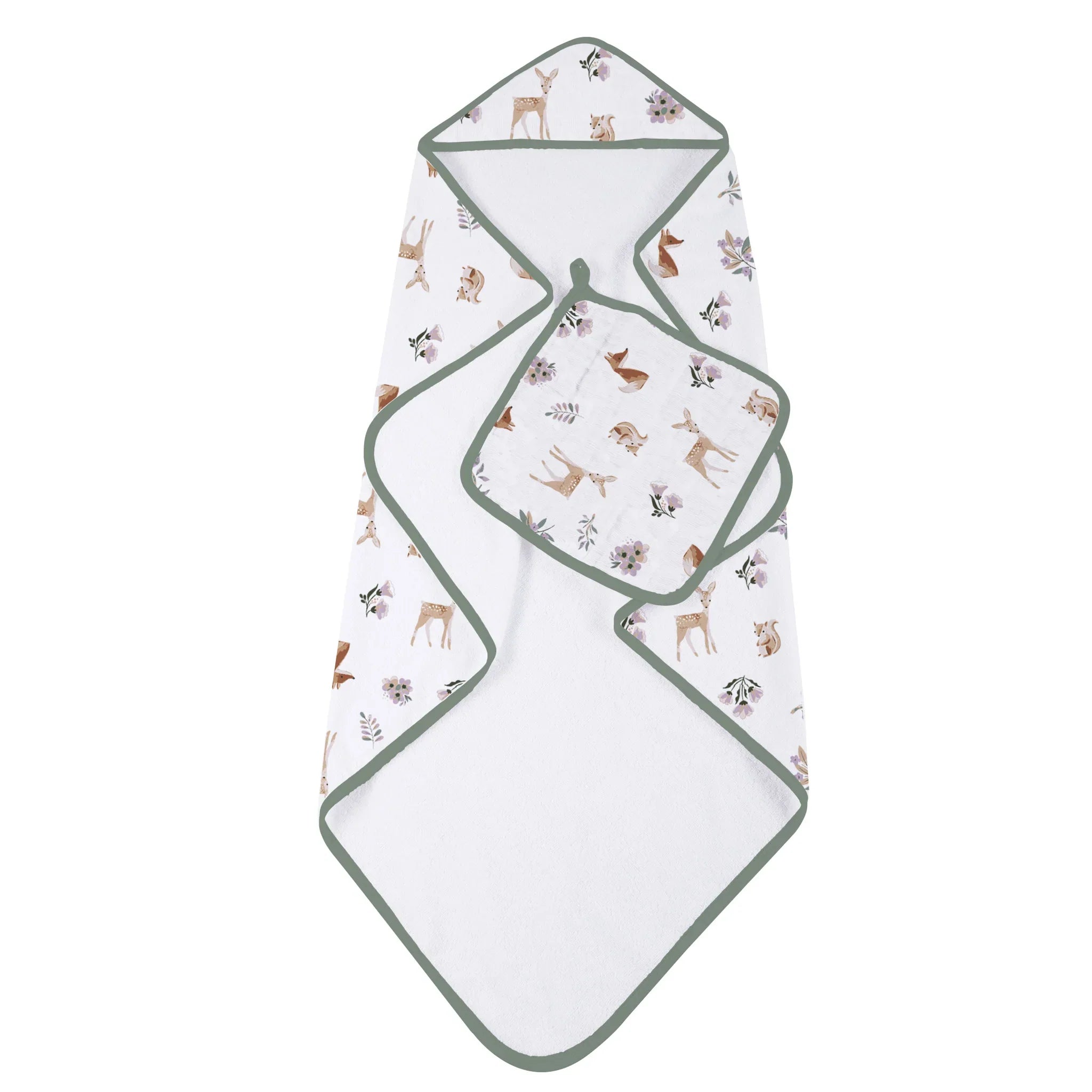 Sierra Fox and Deer Cotton Hooded Towel and Washcloth Set - The Mossy Bough