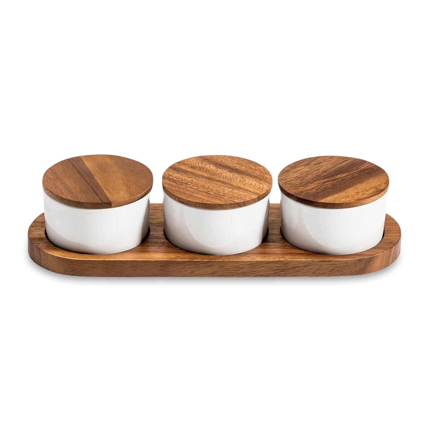 Condiment Serving Set 3 Ceramic Bowls with Lids 13" x 3.75" - The Mossy Bough